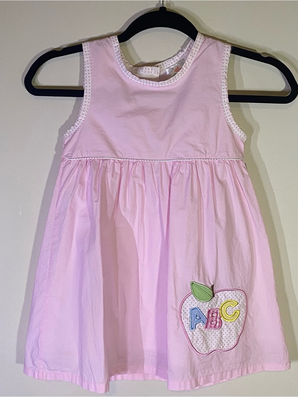 Girls' Stitchy Fish Pink Sleeveless Apple ABC Appliqué Dress 100% Cotton